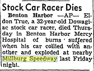 Millburg Speedway - July 1957 Driver Dies In Crash